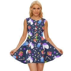 Colorful Funny Christmas Pattern Sleeveless Button Up Dress by Ket1n9