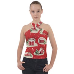 Christmas New Year Seamless Pattern Cross Neck Velour Top by Ket1n9