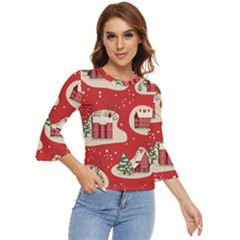 Christmas New Year Seamless Pattern Bell Sleeve Top