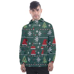 Beautiful Knitted Christmas Pattern Men s Front Pocket Pullover Windbreaker by Ket1n9