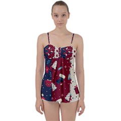 Flat Design Christmas Pattern Collection Art Babydoll Tankini Top by Ket1n9