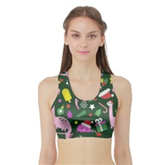 Dinosaur Colorful Funny Christmas Pattern Sports Bra With Border by Ket1n9
