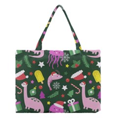 Dinosaur Colorful Funny Christmas Pattern Medium Tote Bag by Ket1n9