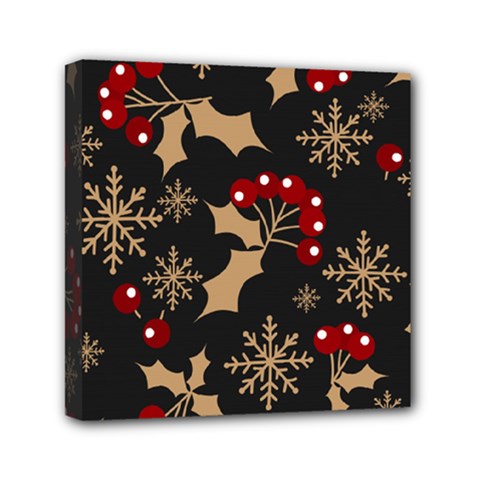 Christmas Pattern With Snowflakes Berries Mini Canvas 6  X 6  (stretched)