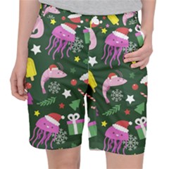 Dinosaur Colorful Funny Christmas Pattern Women s Pocket Shorts