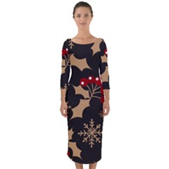 Christmas Pattern With Snowflakes Berries Quarter Sleeve Midi Bodycon Dress by Ket1n9