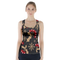 Christmas Pattern With Snowflakes Berries Racer Back Sports Top by Ket1n9