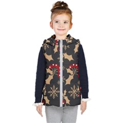 Christmas Pattern With Snowflakes Berries Kids  Hooded Puffer Vest by Ket1n9