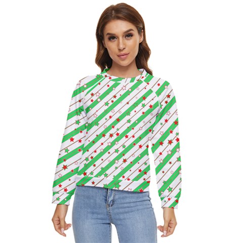 Christmas Paper Stars Pattern Texture Background Colorful Colors Seamless Women s Long Sleeve Raglan T-shirt by Ket1n9