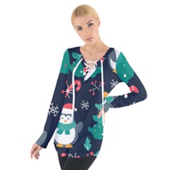 Colorful Funny Christmas Pattern Tie Up T-Shirt