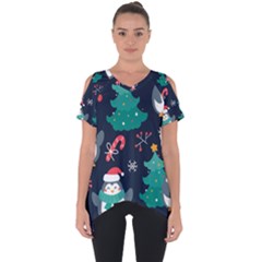Colorful Funny Christmas Pattern Cut Out Side Drop T-shirt