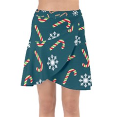 Christmas Seamless Pattern With Candies Snowflakes Wrap Front Skirt by Ket1n9