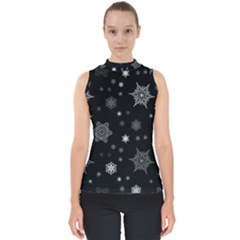 Christmas Snowflake Seamless Pattern With Tiled Falling Snow Mock Neck Shell Top by Ket1n9