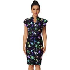 Christmas Star Gloss Lights Light Vintage Frill Sleeve V-neck Bodycon Dress by Ket1n9