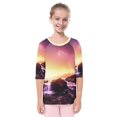 California-sea-ocean-pacific Kids  Quarter Sleeve Raglan T-shirt by Ket1n9