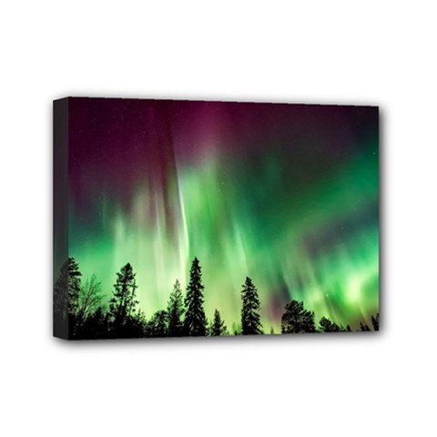 Aurora-borealis-northern-lights Mini Canvas 7  x 5  (Stretched)
