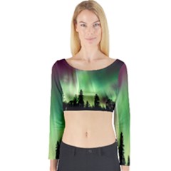 Aurora-borealis-northern-lights Long Sleeve Crop Top by Ket1n9