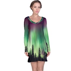 Aurora-borealis-northern-lights Long Sleeve Nightdress