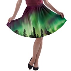 Aurora-borealis-northern-lights A-line Skater Skirt
