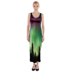 Aurora-borealis-northern-lights Fitted Maxi Dress