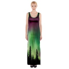 Aurora-borealis-northern-lights Thigh Split Maxi Dress