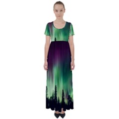 Aurora-borealis-northern-lights High Waist Short Sleeve Maxi Dress