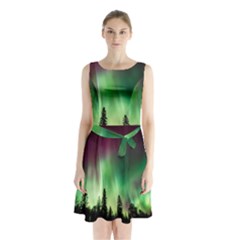 Aurora-borealis-northern-lights Sleeveless Waist Tie Chiffon Dress