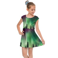 Aurora-borealis-northern-lights Kids  Cap Sleeve Dress