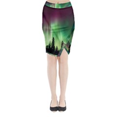 Aurora-borealis-northern-lights Midi Wrap Pencil Skirt