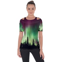 Aurora-borealis-northern-lights Shoulder Cut Out Short Sleeve Top