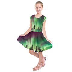Aurora-borealis-northern-lights Kids  Short Sleeve Dress