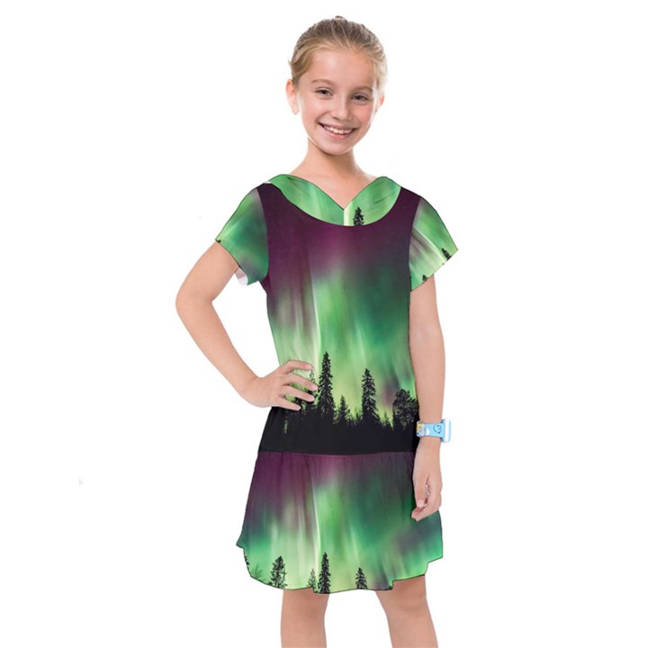 Aurora-borealis-northern-lights Kids  Drop Waist Dress