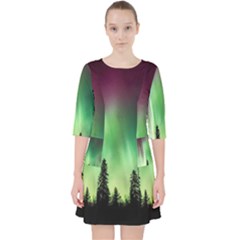 Aurora-borealis-northern-lights Quarter Sleeve Pocket Dress