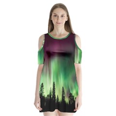 Aurora-borealis-northern-lights Shoulder Cutout Velvet One Piece