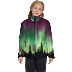 Aurora-borealis-northern-lights Kids  Puffer Bubble Jacket Coat