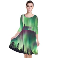 Aurora-borealis-northern-lights Quarter Sleeve Waist Band Dress