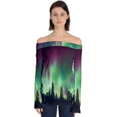 Aurora-borealis-northern-lights Off Shoulder Long Sleeve Top