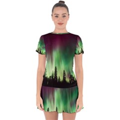 Aurora-borealis-northern-lights Drop Hem Mini Chiffon Dress
