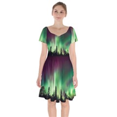 Aurora-borealis-northern-lights Short Sleeve Bardot Dress