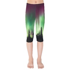 Aurora-borealis-northern-lights Kids  Capri Leggings 