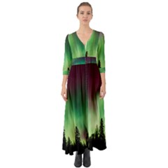 Aurora-borealis-northern-lights Button Up Boho Maxi Dress