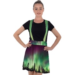 Aurora-borealis-northern-lights Velvet Suspender Skater Skirt