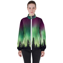 Aurora-borealis-northern-lights Women s High Neck Windbreaker