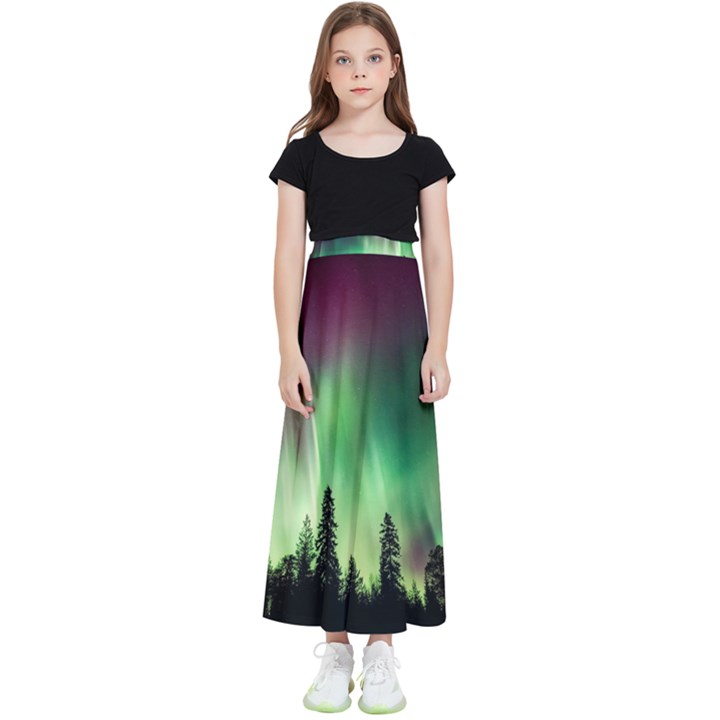 Aurora-borealis-northern-lights Kids  Flared Maxi Skirt