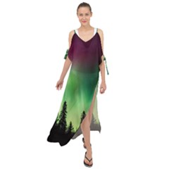 Aurora-borealis-northern-lights Maxi Chiffon Cover Up Dress