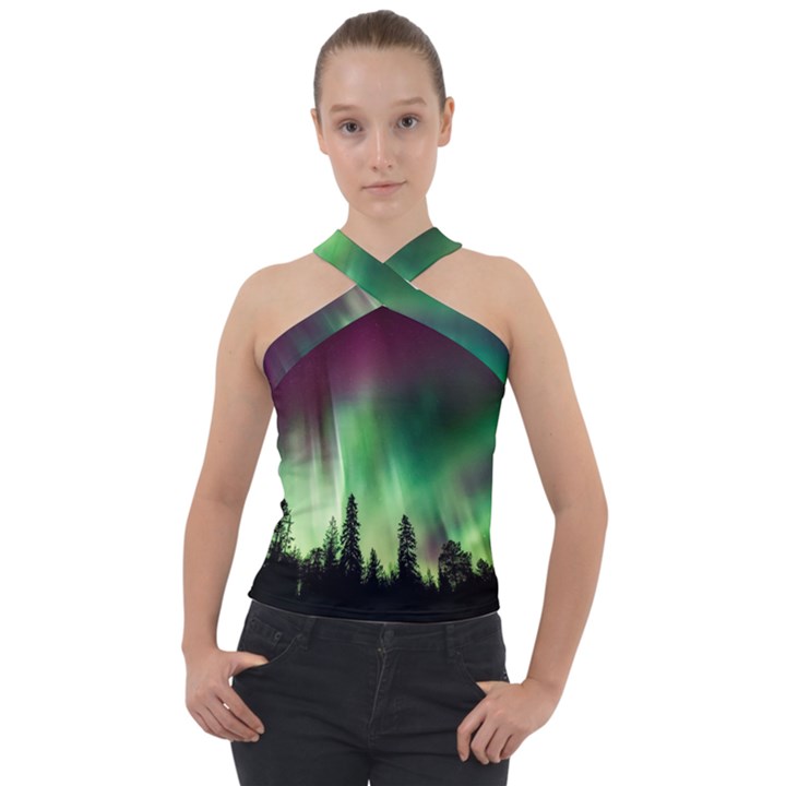 Aurora-borealis-northern-lights Cross Neck Velour Top