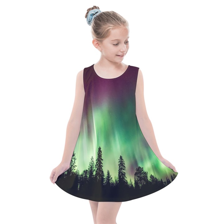 Aurora-borealis-northern-lights Kids  Summer Dress