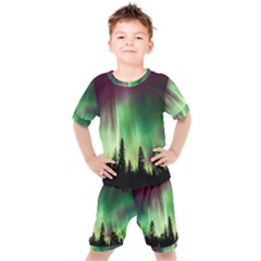 Aurora-borealis-northern-lights Kids  T-shirt And Shorts Set