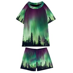 Aurora-borealis-northern-lights Kids  Swim T-Shirt and Shorts Set