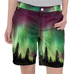 Aurora-borealis-northern-lights Women s Pocket Shorts
